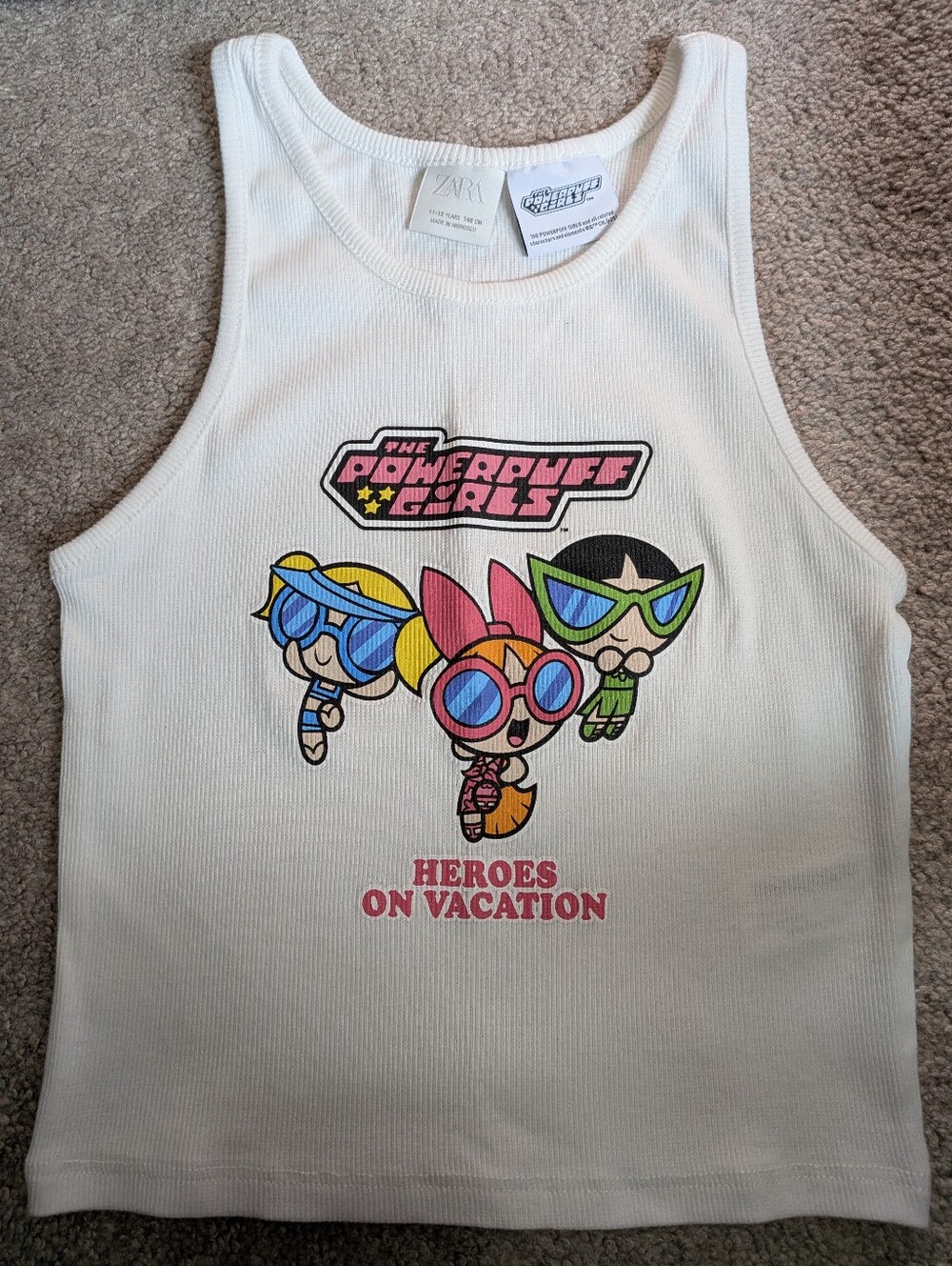 Zara White Tank Top with Colorful Powerpuff Girls Graphic